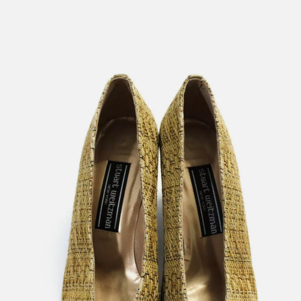 Size 7 Stuart Weitzman thick Block heel Gold dark Beige Formal Pumps heels - Picture 2 of 6